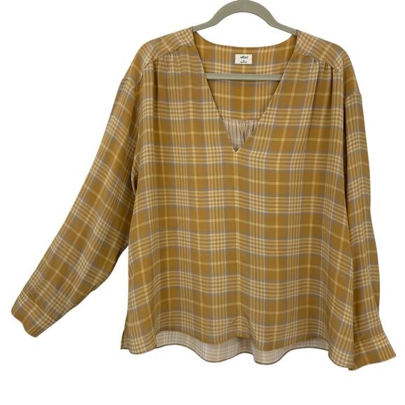 Wilfred Silk V Neck Popover Beige Plaid Long Sleeves Women size Medium - Picture 1 of 10
